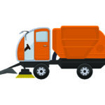 Road cleaning machine vector vehicle truck sweeper cleaner wash city streets illustration, vehicle van car excavator bulldozer tractor lorry transportation isolated on background