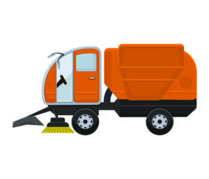 Road cleaning machine vector vehicle truck sweeper cleaner wash city streets illustration, vehicle van car excavator bulldozer tractor lorry transportation isolated on background